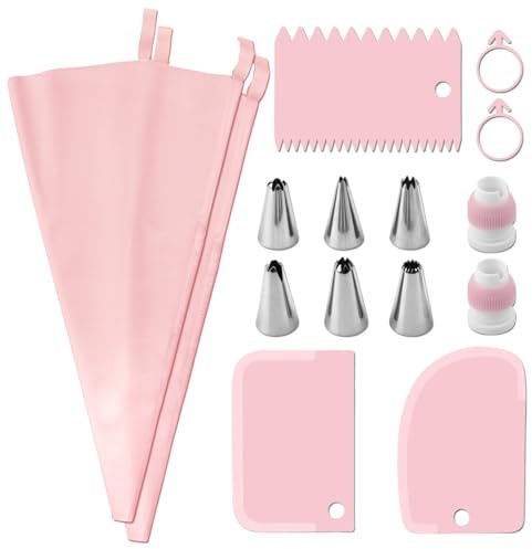 Juego de mangas pasteleras y boquillas,Juego de mangas pasteleras y puntas,Puntas para glaseado y tuberías seguras y reutilizables - Kit de tuberías de glaseado para decoración de pasteles resistente