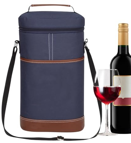 Vinkylare flaskväska – isolerad läckagesäker bärväska för 2 flaskor, återanvändbar vinpåse | för utomhus, resor, fester, arbete, lunch, utflykter, vandring, camping, picknick