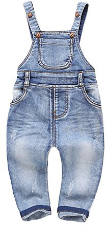 KIDSCOOL SPACE Baby & Little Girls Denim Overalls,Jean Workwear Dungrees,Light Blue,18-24 Months