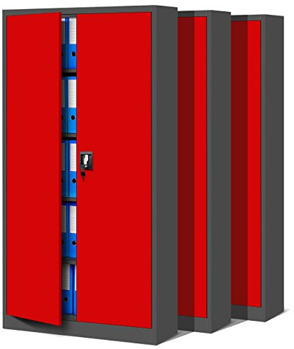 Jan Nowak 3er Set Aktenschrank Büroschrank Metall abschließbar 185x90x40 cm | 3 Metallschranke , Ordnerschränke für 150–180 Ordner, 4 verstellbare Fachböden je 50 kg, Flügeltüren, Schloss, Stahl