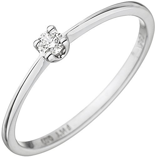 Schmuck Krone Solitär Damen-Ring mit Diamant Brillant 0,07 Ct. 585 Gold Weißgold Diamantring, Ringgröße:Innenumfang 60mm ~ Ø19.1mm