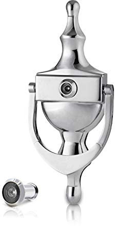 XFORT® Door Knocker with Door Viewer Polished Chrome, Victorian Urn Door Knockers for Front Door, Elegant Front Door Furniture with a Classic Period Design, Alerting You of Visitors to Your Home