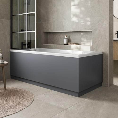 Aurora® Modern 1700mm Front Side Panel & 750mm End MDF Bath Panel 18mm Wooden Panels for Bathroom Baths Soaking Tubs, Adjustable Plinth, Easy to Cut, Grey Gloss