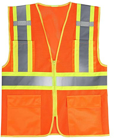 SULWZM High Visibility Reflective Safety Vest with Zipper and Pockets Orange,M