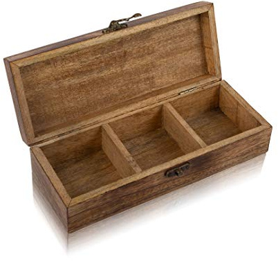 Boîte à thé en bois avec 3 grands compartiments de rangement pour une variété de thé en vrac, épices et herbes naturelles respectueuses de l'environnement vintage rustique