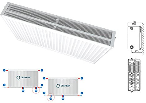 Belrad Typ 33 Universalheizkörper Ventilheizkörper Mittelanschluss mit 8 Anschlüssen T33 900 x 500 (HxB)-1667W