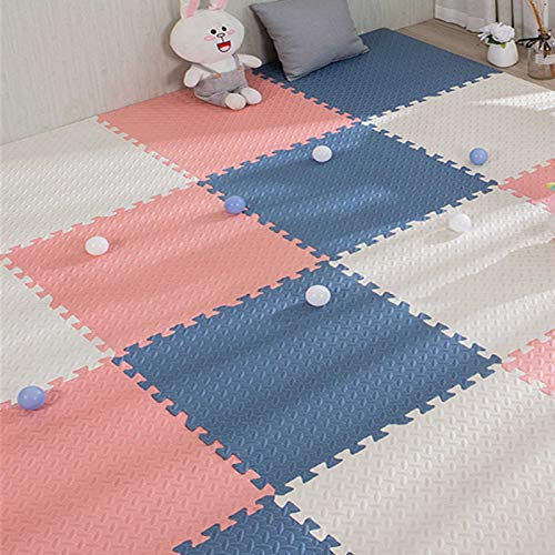TONGQU Puzzle-Matte Für Kinder, Große Ineinandergreifende Puzzle-Matte Für Kinder Mit Kante Geeignet Für Kinderspielbereich Wohnzimmer Schlafzimmer Fitnessstudio,White+pink+Blue,9