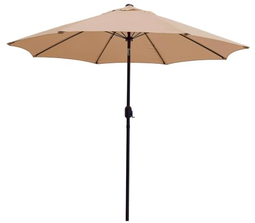 2.7m Wind Up Parasol – Tilt and Crank Mechanism - Polyester Canopy – Stylish Garden Umbrella in Green, Blue, Terracotta, Grey or Beige. (Beige)