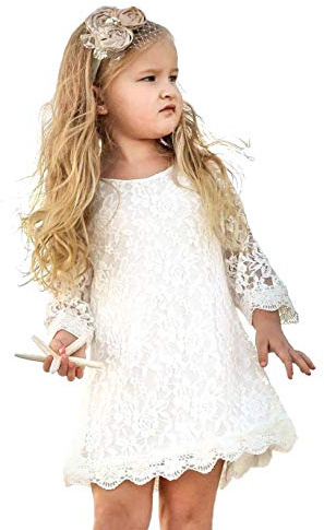 MIXIDON Niñas Vestidos de Encaje Bautismo Vestidos de Bautizo Bordado Flor Boda Fiesta 2-3 años
