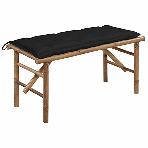 Tidyard Klappbar Gartenbank mit Auflage Sitzbank Balkonbank Parkbank Terrassenbank Gartenmöbel Bank Bambus 118cm Schwarz