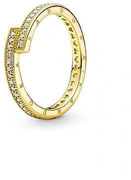 Pandora Signature Ring, funkelnd, überlappend, 14-karätig vergoldet, mit klarem Cubic Zirkonia, 48