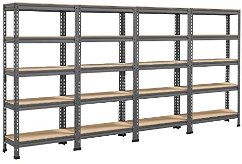 Yaheetech 5 Böden Eckregale, Lagerregale Metall, Schwerlastregale 3000 KG belastbar, Kellerregal, Steckregal, Regalsystem, 280 x 30 x 150 cm/Dunkelgrau