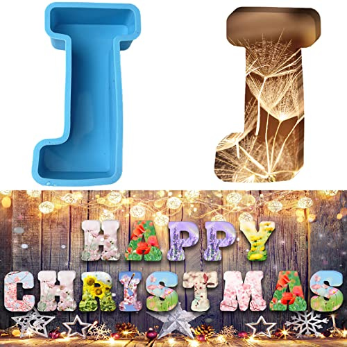 3D Alphabet Silicone Molds Large Letter Epoxy Molds for Resin 6 Inch DIY Resin Casting Letter Moulds Chocolate Baking Molds for Birthday Wedding Party Christmas Art Craft Ornaments (J)