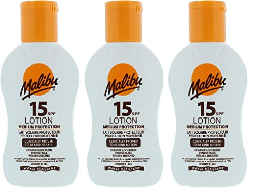 Malibu High Protection Water Resistant Vitamin Enriched SPF 15 Sun-Screen Lotion, 100ml 3 Pack