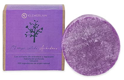 Klemerlain Champu sólido con extracto de arándano y aguacate. Hidratante. Para todo tipo de cabello. Vegano. Sin jabón Hasta 93% origen natural - 50 Gr