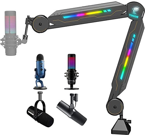 Gaming Mikrofon Arm mit RGB Licht TONOR Mikrofonarm Leuchten Touch verstellbar, Mikrofonhalter mit 11 Lichteffektmodi für Gamer mit hoher Kompatibilität für alle Mikrofone, T90