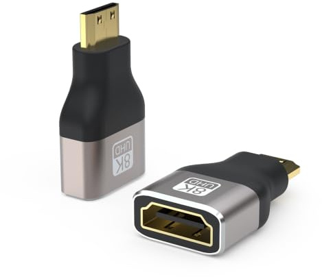 VMOJO Mini-HDMI-auf-HDMI-Adapter 2.1, Typ C, 8K@60Hz 4K@144Hz, 2er-Pack | 2er-Pack: Mini-HDMI-Typ-C-auf-A, 8K@60Hz/4K@144Hz HDMI 2.1, für Kamera, Tablet, Laptop, Camcorder, TV, Plug&Play, eARC