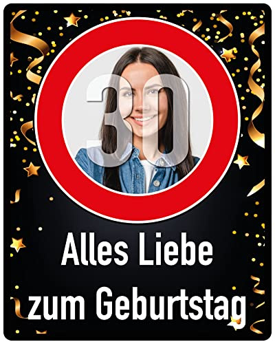 Geburtstag Schild personalisiert mit Foto & Text & Jahreszahl | Straßenschild Geburtstagsschild | PVC-Platte mit deinem Foto & Text & Jahreszahl | Größe nach Wahl (Layout_6)