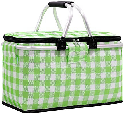 Kühltasche Picknickkorb, 22L Thermokorb klappbar, Einkaufskorb mit Kühlfunktion Deckel für Büro Camping Picknick (Grün)