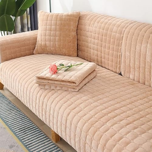 WYJHNL Sofabezug/Sofahusse, Sofabezüge/Schonbezüfe Super Weicher Flanell Dick Warm überwürfe/Sofaschoner Bequemer Plüsch rutschfest Decke Möbelschutz Für Wohnzimmer 110 * 160cm beige