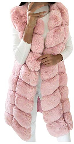 LZPCarra Kunstpelz Weste Damen Lange Fellweste Steppweste Ärmellose Pelzmantel Herbst Winter Elegant Warm Faux Fur Cardigan Felljacke Winterjacke Mantel Jacke