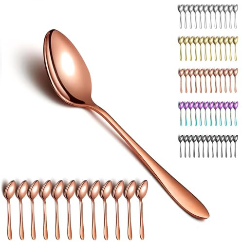 Berglander Roségold Suppenlöffel 12 Stück, Titanbeschichtung Edelstahl Esslöffel, Esslöffel, Löffel Besteck für Zuhause, Restaurant, Hotel, Täglicher Gebrauch, spülmaschinenfest