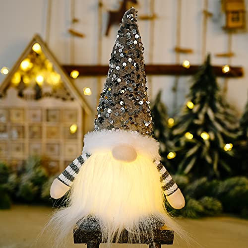 TZCIN Weihnachten Deko Wichtel mit Licht, Weihnachtswichtel Plüsch Weihnachtsdeko Weihnachts Tisch Deko mit LED Weihnachten Figur Beleuchtete Wichtel für Weihnachtsdekoration (Grau)