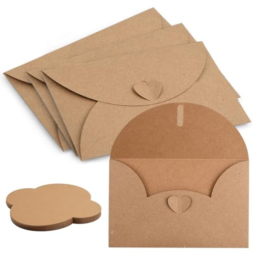 Anseom 50 Stück Kraftpapier Umschläge 17.5 x 11cm Großbrief Briefumschläge mit Herz Verschluss, Vintage Umschlag, Briefumschlag für Grußkarten Weihnachten Valentinstag Geschenkkarten DIY Graffiti