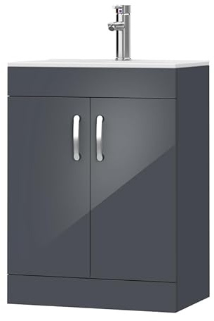 BELOFAY 600mm Floor Standing Bathroom Vanity Unit with Basin – Waterproof MDF Bathroom Storage Unit with White Ceramic Basin – Soft Close DTC Hinges &1 Tap Hole (Waste Included)