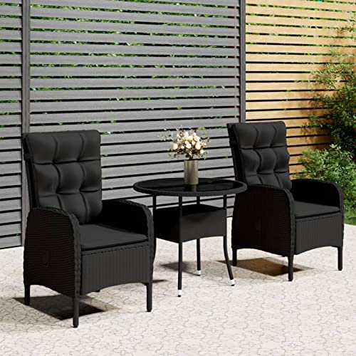 Chaduof 3-TLG. Garten-Bistro-Set, Bierzeltgarnitur, Gartenbar, Biertisch Bierbänke, Essgruppe, Gartenmöbel Set, Balkonmöbel, Poly Rattan Schwarz