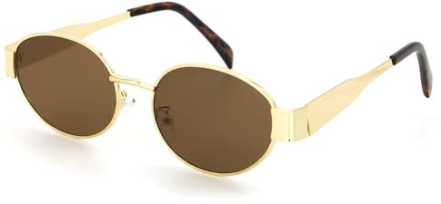 CHEERYMAGIC Retro Oval Sunglasses, Trendy Polarised Sunglasses Small Metal Frame Sunglasses Classic Round UV400 Protection Glasses for Men Women Driving Traveling Fishing A4FGTYMJ (Gold Brown)