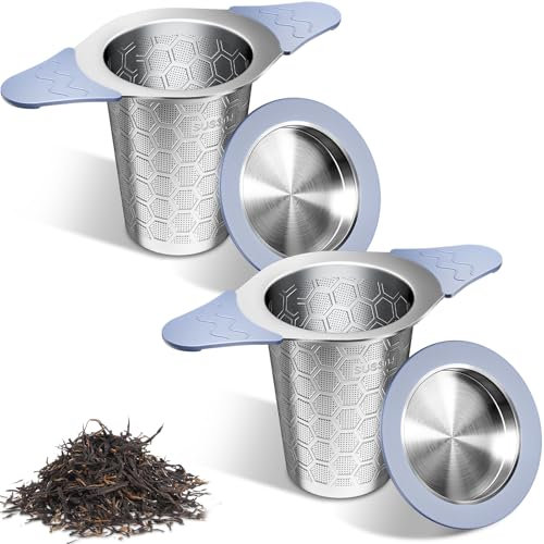 yomanta infusor de te 304 Acero Inoxidable 2 Piezas，Coladores de té para té suelto，Con tapa y asa de silicona resistente al calor，Apto para teteras, tazas de té y tazas