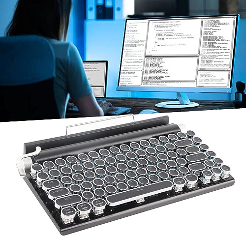 VBESTLIFE Mechanische -Tastatur, Kabellose Schreibmaschinentastatur mit RGB-Hintergrundbeleuchtung und Runden Vintage-Tastenkappen, Mode-Verbindung, Kompatibel mit, (Black)