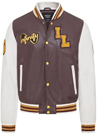 Infinity Leather Herren-Baseball-Letterman-Bomberjacke aus Leder