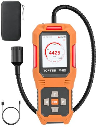 TopTes PT-830S Rechargeable Gas Leak Detector with 36.8cm Flexible Probe, Range 0-10000 ppm, TFT Color Display & 3 Types Alarm, Natural Gas Leak Detector for Propane, Methane for Home or Industrial