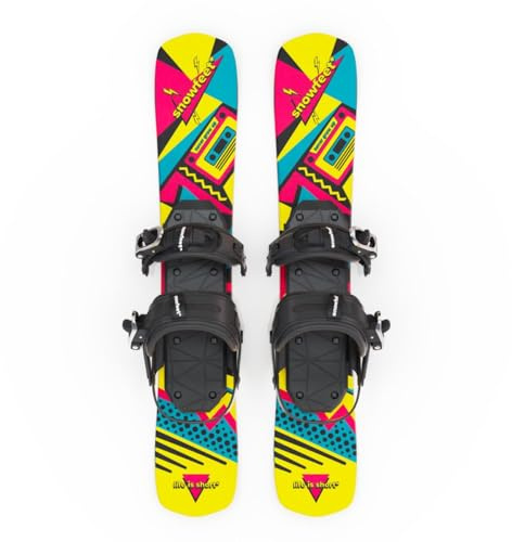 Mini Skis Courts pour Neige | Snowblades Skiboards | Snowfeet | 65 cm (RÉTRO | Fixations DE Snowboard)