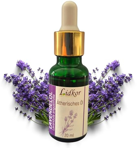 LIDKOR Ätherisches Lavendelöl 20 ml, 100% Lavandula Angustifolia, Vegan | Geeignet zum Mischen mit Trägerölen, Cremes, Lotionen, Gels und Shampoos sowie für aromatische Anwendungen im Alltag