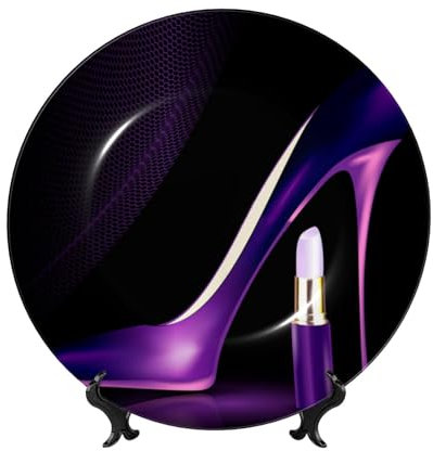 Assiette décorative élégante violette en porcelaine anglaise à talons hauts - Design vintage élégant - Plat ornemental en porcelaine pour décoration d'intérieur, tenture murale, cadeau pour les