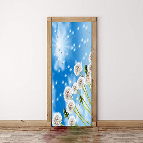 Türtapete selbstklebend TürPoster 3D Weiße Blumen Türtapete Selbstklebend Fototapete Türfolie Poster Tapete Abnehmbar Wandtapete für Wohnzimmer Küche Schlafzimmer B100 x H200cm