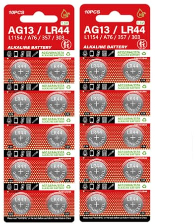 MUNDDY - Pack de 20 Pilas de botón alcalinas AG13 LR44 357 SR44 A76 LR1154 bateria Blister 20 Unidades 1.5v