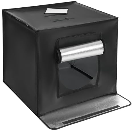 Fotolåda, 60 x 60 cm, fotostudio, set med 35 W lysande kub, 5 500 K, bärbar ljusgardin, med 5 färgbakgrunder för produktfotografering