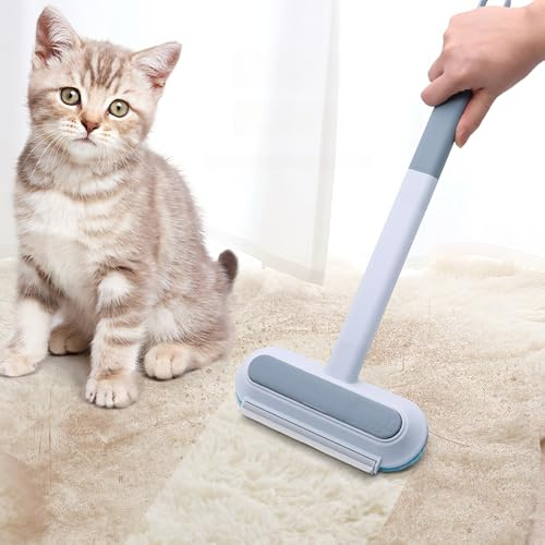 3-in-1 Pet Hair Remover Brush with 43cm Extendable Handle - Lint Remover Tool with Built-in Gap Brush & Carpet Scraper - Washable, Reusable Fur Catcher for Sofa, Car Seats, Rugs & Clothes (Grey)