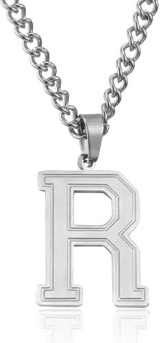 RWQIAN Mens Initial Necklace Silver Stainless Steel Chain with R Letter Pendant Necklace Initials Jewellery Fathers Day Birthday Gift for Dad Husband Son Grandson Brother