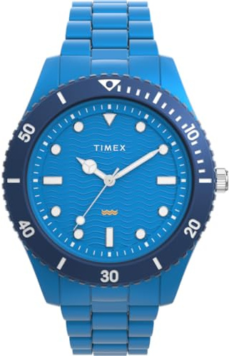 Timex TW2Y04300 Trend, Orologio da uomo da 42 mm, con cinturino a bracciale in materiale #tide ocean® blu, quadrante e cassa