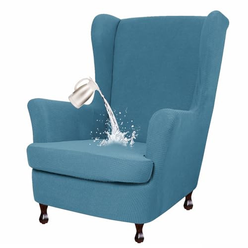 WYLEBER wasserdichte Ohrensessel-Schonbezüge mit Kissenbezug,Dehnbare Universal Ohrensessel Überzug Sesselhussen,Maschinen Waschbar Sesselhussen für Wohnzimmer Schlafzimmer Heimdekoration(Dust Blue)
