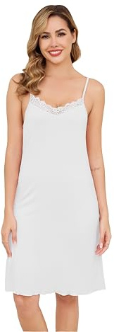 Sopesil Enaguas para Vestidos Combinacion Interior Mujer Falda Sottoveste de Encaje con Escote en V Forro de Modal Tirantes Ajustables Vestido de Mujer Casual Versátil Blanco XXL