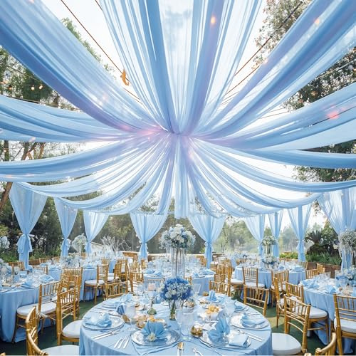 EBETA Hochzeit Voile Querbehang Freihanddeko für Hochzeitsbogen & Traubogen Chiffon Himmelbett Vorhang für Hochzeit Zeremonie Bühnendekoration (Blau, 10 m x 0.73 m)