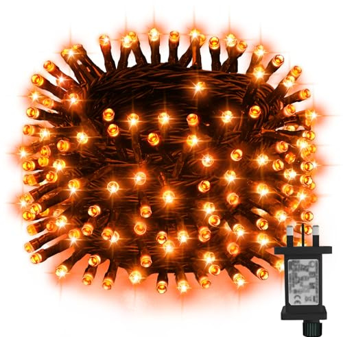 Etopgo Halloween Lights Outdoor, 20M 200LED Halloween Orange String Lights with Timer,8 Modes Plug Light for Yard Bedroom Home Party Tree Decor
