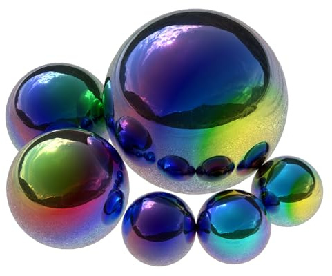 Gatuida 6 Stück Edelstahl Gartenkugel, Gartenkugeln Bunt Spiegelkugel, Spiegelpoliert Hohlkugel Reflektierende Gazing Ball, Schwimmende Teichkugeln für Hausgarten Ornament Dekorationen 51-150mm