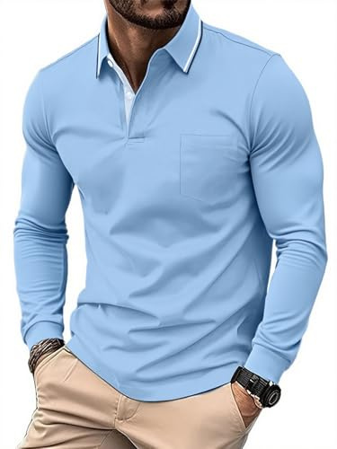 SwissWell Herren Poloshirt Langarm Atmungsaktives Golf Polo T-Shirt Leichtes Polohemd für Outdoor Sport & Business Casual